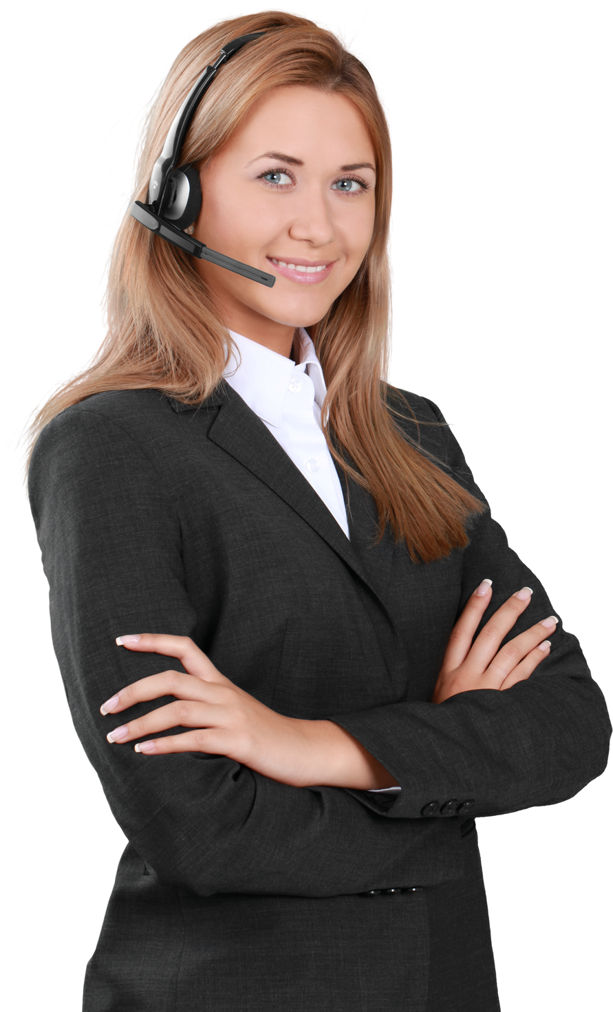 A customer service representative wearing a headset